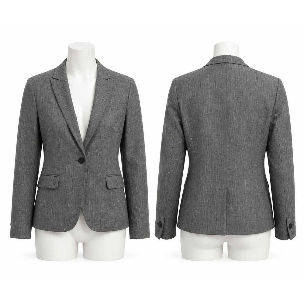 Anne Klein Women's Jacket Gray Gray Sz 10 One Button‎ Twill Blazer